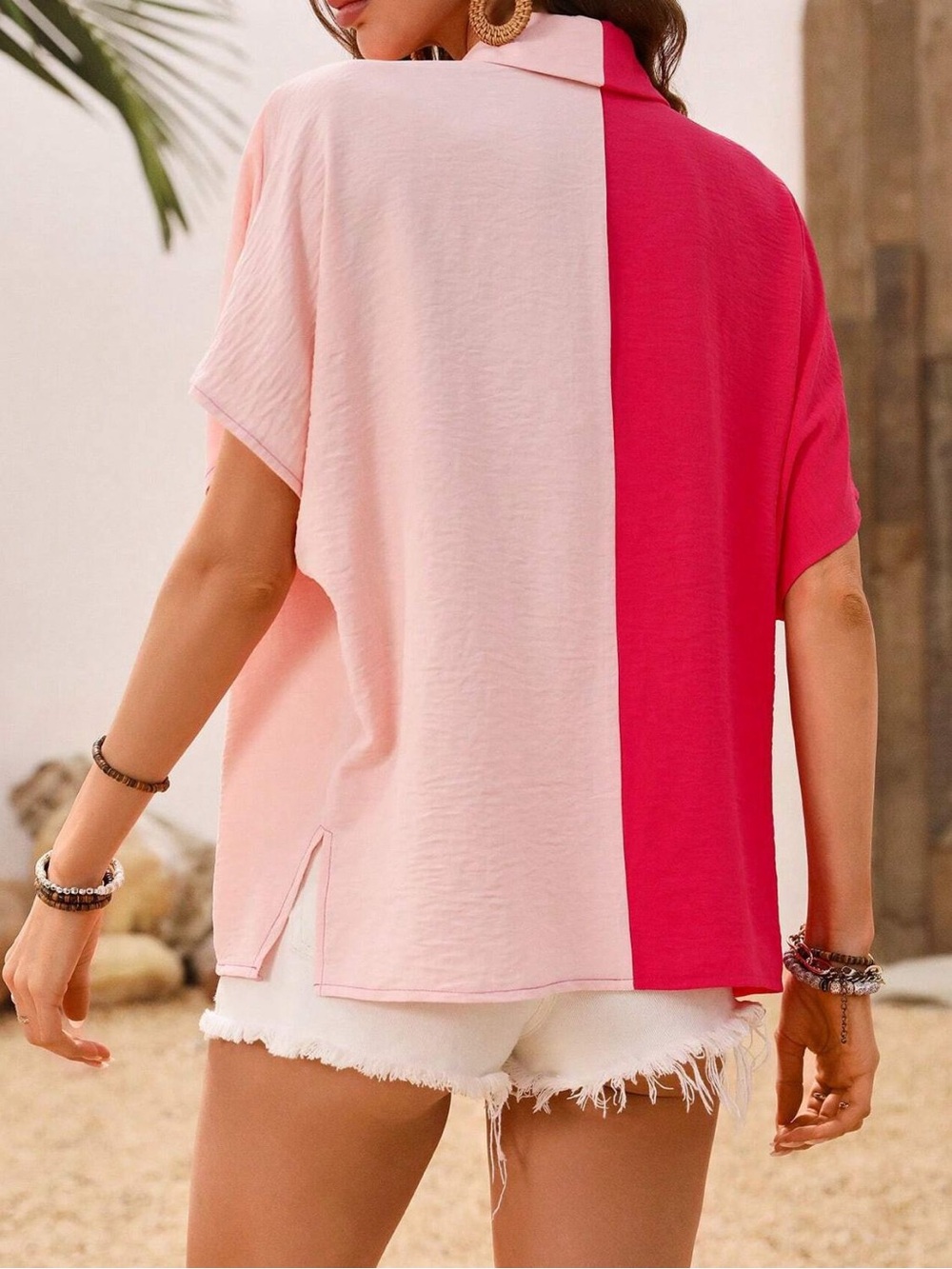 THML Split Pink and Cream Short Sleeve Tunic - Picture 9 of 9